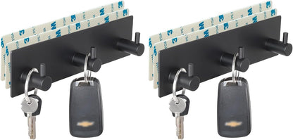 Wall Key Holder, 3 Hooks with Self-Adhesive Tape, No Damage, Black