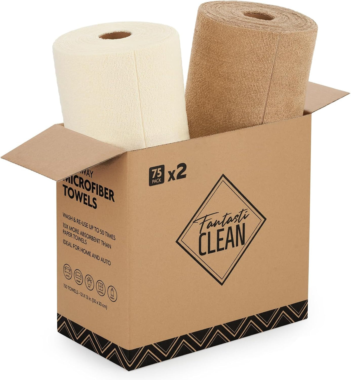Fantasticlean Microfiber Cleaning Cloth Roll- 75 Sheets, 12 x 12 (Blue) | Super Absorbent, Scratch Free, Tear-away Microfiber Towel Roll, for All-Purpose Cleaning, Reusable Alternative to Paper Towel