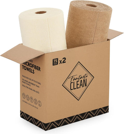Fantasticlean Microfiber Cleaning Cloth Roll- 75 Sheets, 12 x 12 (Blue) | Super Absorbent, Scratch Free, Tear-away Microfiber Towel Roll, for All-Purpose Cleaning, Reusable Alternative to Paper Towel