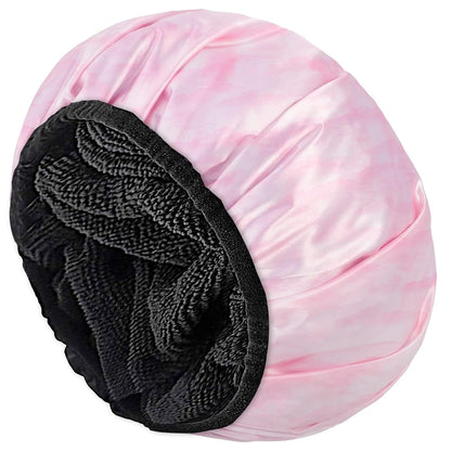Aquior Shower Cap,Terry Lined Shower Cap for Women Reusable, Triple Layer Waterproof Bath Cap, Extra Large for Women Long Hair(Black)
