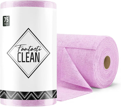 Fantasticlean Microfiber Cleaning Cloth Roll- 75 Sheets, 12 x 12 (Blue) | Super Absorbent, Scratch Free, Tear-away Microfiber Towel Roll, for All-Purpose Cleaning, Reusable Alternative to Paper Towel