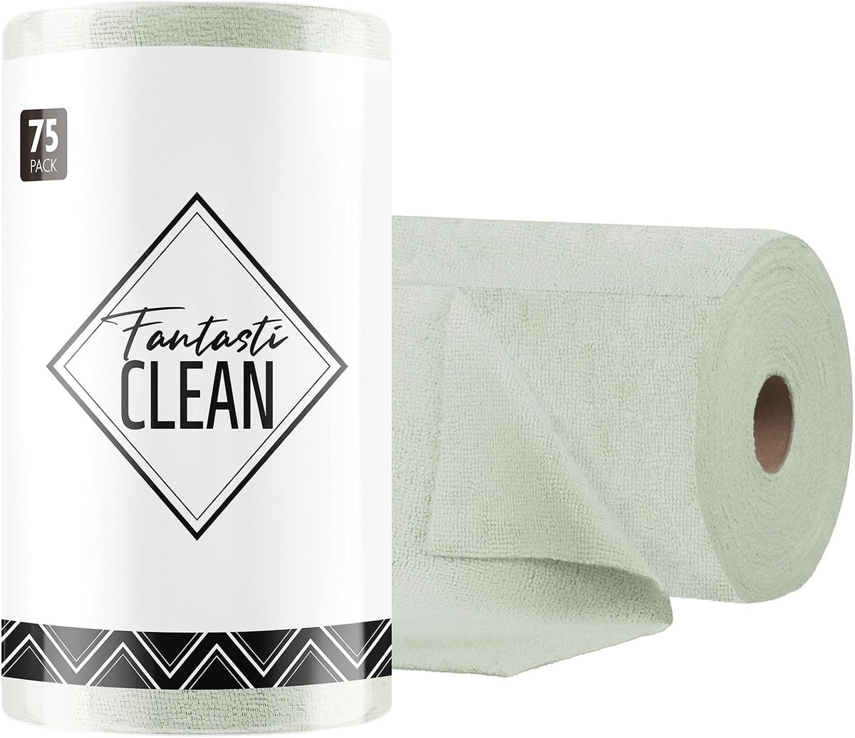 Fantasticlean Microfiber Cleaning Cloth Roll- 75 Sheets, 12 x 12 (Blue) | Super Absorbent, Scratch Free, Tear-away Microfiber Towel Roll, for All-Purpose Cleaning, Reusable Alternative to Paper Towel