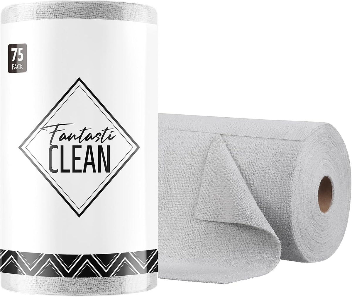 Fantasticlean Microfiber Cleaning Cloth Roll- 75 Sheets, 12 x 12 (Blue) | Super Absorbent, Scratch Free, Tear-away Microfiber Towel Roll, for All-Purpose Cleaning, Reusable Alternative to Paper Towel