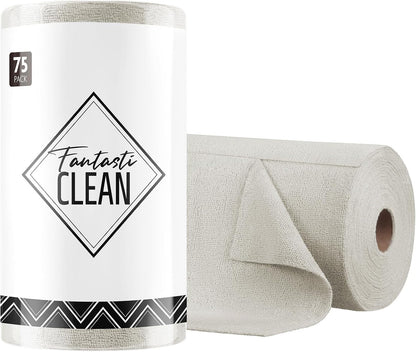 Fantasticlean Microfiber Cleaning Cloth Roll- 75 Sheets, 12 x 12 (Blue) | Super Absorbent, Scratch Free, Tear-away Microfiber Towel Roll, for All-Purpose Cleaning, Reusable Alternative to Paper Towel
