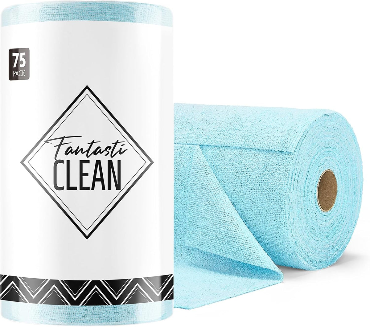 Fantasticlean Microfiber Cleaning Cloth Roll- 75 Sheets, 12 x 12 (Blue) | Super Absorbent, Scratch Free, Tear-away Microfiber Towel Roll, for All-Purpose Cleaning, Reusable Alternative to Paper Towel